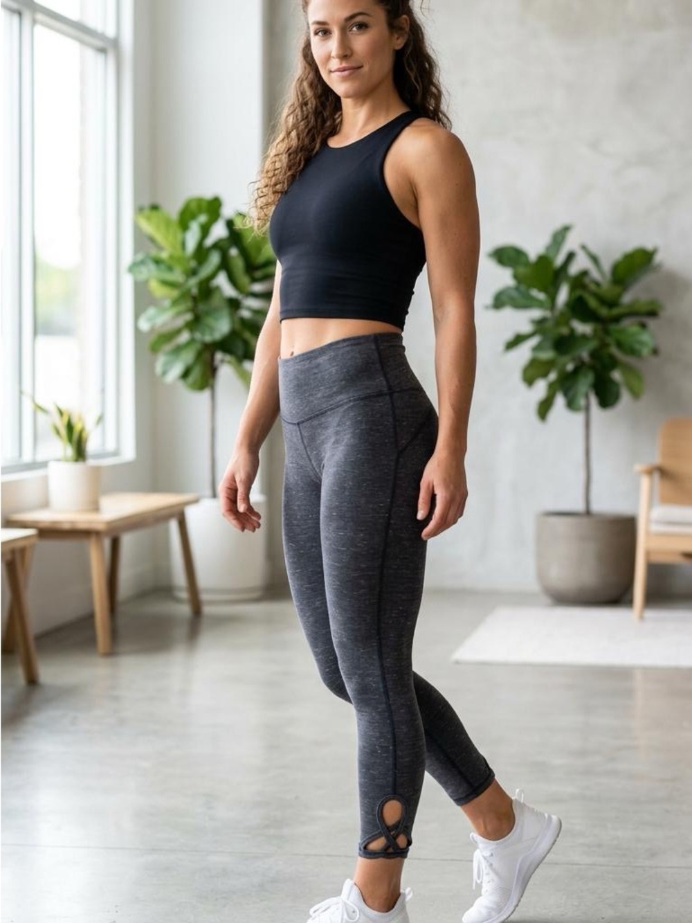 Old Navy Black Crop Tank with Charcoal Grey High-Rise Leggings